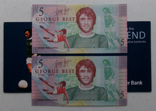 GEORGE BEST - £5 NOTE x2 - 2006 ULSTER BANK - FIVE POUND & WALLET - UNCIRCULATED