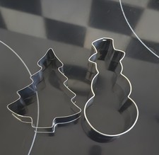 2 Christmas Cookie Cutters, Metal, Christmas Tree And Snowman