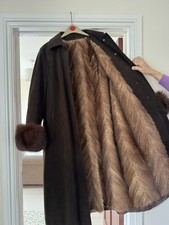 Women’s M Brown Suede Coat with Real Mink Fur Lining & Sheep Skin Cuffs Size M