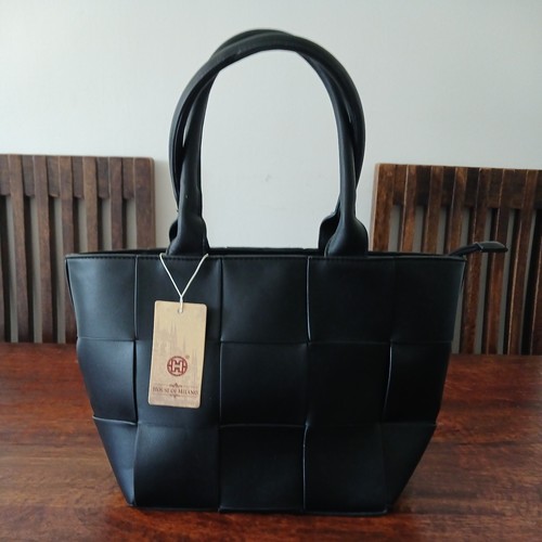 Black leather tote bag stylish - bag,