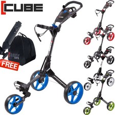 CUBE 3 WHEEL COMPACT PUSH GOLF TROLLEY CART -FREE UMBRELLA HOLDER & TRAVEL COVER