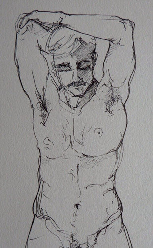 Ink male nude original line - nude,