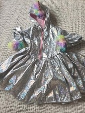 Unicorn Girl Hooded Dress Sparkle Age 3-4 Years Zip Up Disco Costume Party
