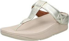 FITFLOP SIZE 7 8 MINA PLATINO GOLD ADJUSTABLE LEATHER THONG TONING FLIP FLOPS