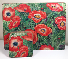 Pimpernel Placemats 'Poppies' By P. Brent 6 Table Mats 5 Coasters