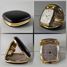 70s Black Westclox Wayfarer Leather Case Travel Alarm Clock Germany Boxed