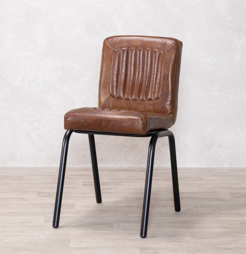 Chestnut leather dining chair - dining,