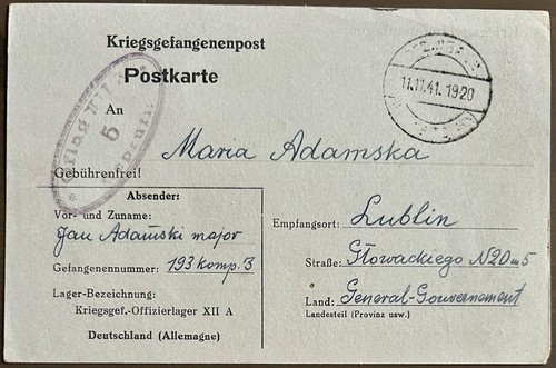 1941 ww2 pow - postcard, from