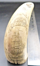 Faux Sperm Whale Tooth Scrimshaw, Fabulous depiction of a fully-rigged Frigate.