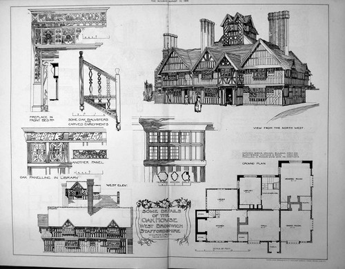 Antique old print details oak - old,