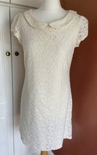 Ivory Size 12 Cream Lace Peter Pan Collar Shift A Line Retro Pretty Preppy Party