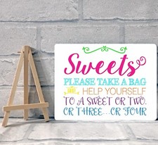 A5 Sweet Table Candy Stall Buffet Metal Wedding Party Sign - Various Colours 