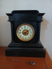 LARGE ANTIQUE 19th CENTURY SLATE PENDULUM MANTLE CLOCK