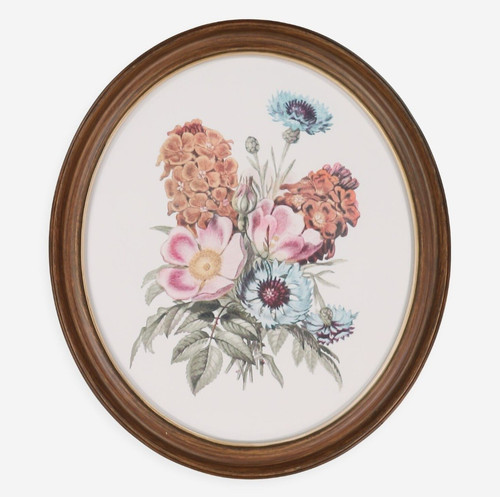Framed oval floral print - oval, wall