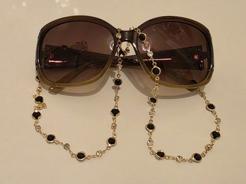 Black rhinestone glasses - black, chain