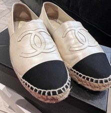 Chanel Espadrilles - pearl white leather and black - UK Size 5 / EU 38