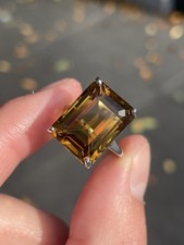 Silver 12ct Emerald Cut Citrine Solitaire Ring 4.4 Grams 925￼