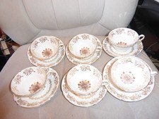 set 6 cups and saucers Stanley fine bone china white and gold vintage
