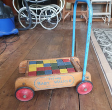 Vintage 1960s Tri-ang Push Along Baby Walker Trolley With Coloured Blocks