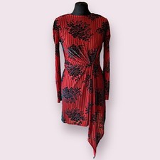ZARA Red Green Velvet Floral Asymmetric Long Sleeve Draped Party Dress S