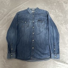Wrangler Vintage Men’s Pearl Snap Cotton Denim Western Shirt Blue Size Medium
