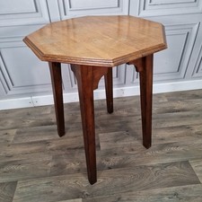 Antique Octagonal Occasional Table Solid Oak – Gothic Revival Style - Lamp Plant