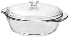 Large Round Glass Casserole Dish with Lid - Mixing and Serving Bowl