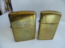 2 x 'Slim & Regular Solid Brass' 1989 & 1990 Zippo Lighters