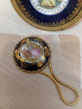 Vintage French LIMOGES Romantic Couple Porcelain Small HAND & plate MIRROR