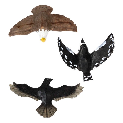 Wood carved bird hawk - wood,