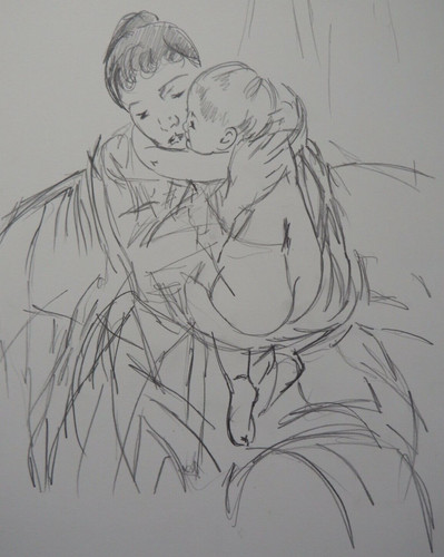 Pencil drawing mother child - mother,