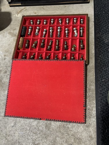Vintage leather chess board - vintage,