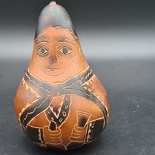 Vintage Peruvian Folk Art mate burilado carved gourd Pear shape export H10cm