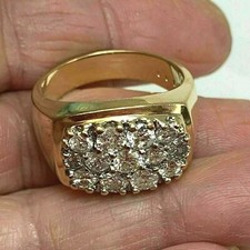 1.50 Ct Round Simulated Diamond Cluster Men's Pinky Ring 14k Yellow Gold Plated