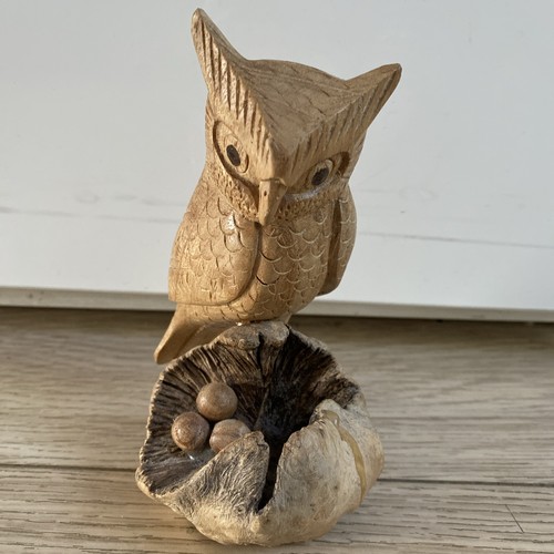 Hand carved wooden bird owl - hand,