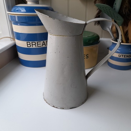 Vintage white tin jug - tin,