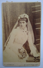 CDV Beautiful Bride Veil Flowers White Dress by Godbold, St Leonards on Sea