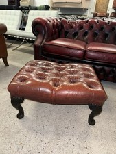 Chesterfield Oxblood Real Leather Footstool Can Post