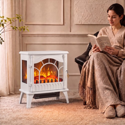 Electric fireplace stove white - fireplace,
