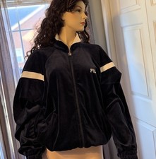 NWT  Vntg Y2K FILA Velour Track Jacket  Size 10 / EU 46 Navy Blue White Unique!