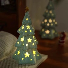 Christmas Ceramic Star Tree Night Light Desktop Decor Bedroom Gift Holiday Lamp