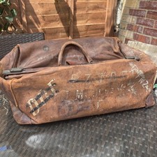 Gladstone Leather Bag Vintage Distressed With Stencils Display Antique