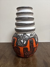 Large Vintage West German Fat Lava Pottery Vase – 40cm Tall Orange & Black Retro