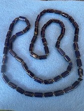 Vintage Lapis Lazuli Barrel Bead Necklace 90 cm with Filigree Spacers :Bohemian