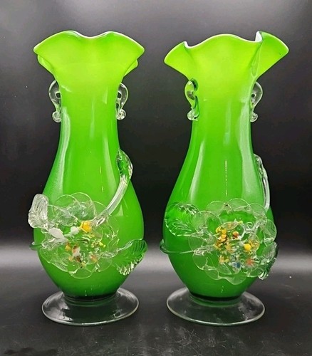Vintage green glass hand blown - vintage,