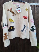 BNWT River Island Nephthys Illustrated Cream Christmas Party Cardigan M RARE