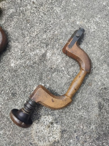 Antique wooden auger brace - wooden,