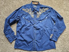 EL PIONERO Blue with Gold Embroidery Western Pearl Snap Shirt Men's Size XXL