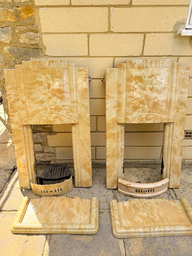 Art deco beige stone fireplace - deco,