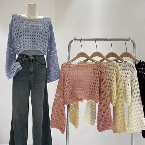 Women crochet knit top long - knit,